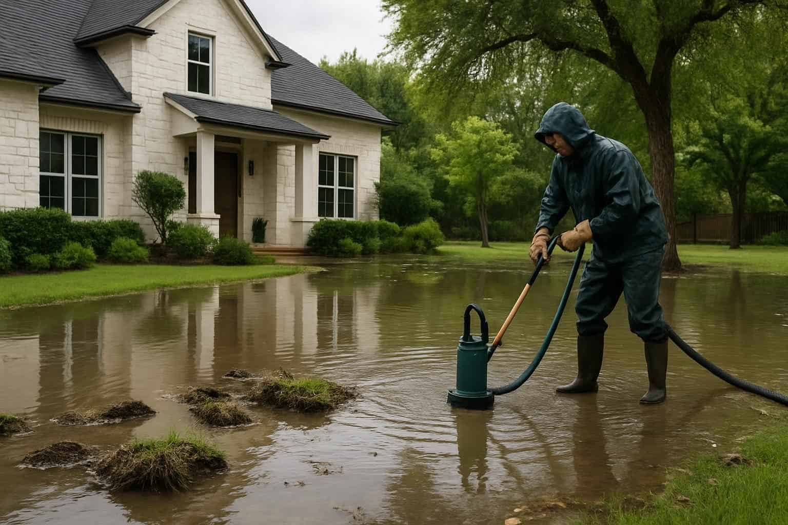 Flooded Yard Cleanup From Storms in Kerrville Texas