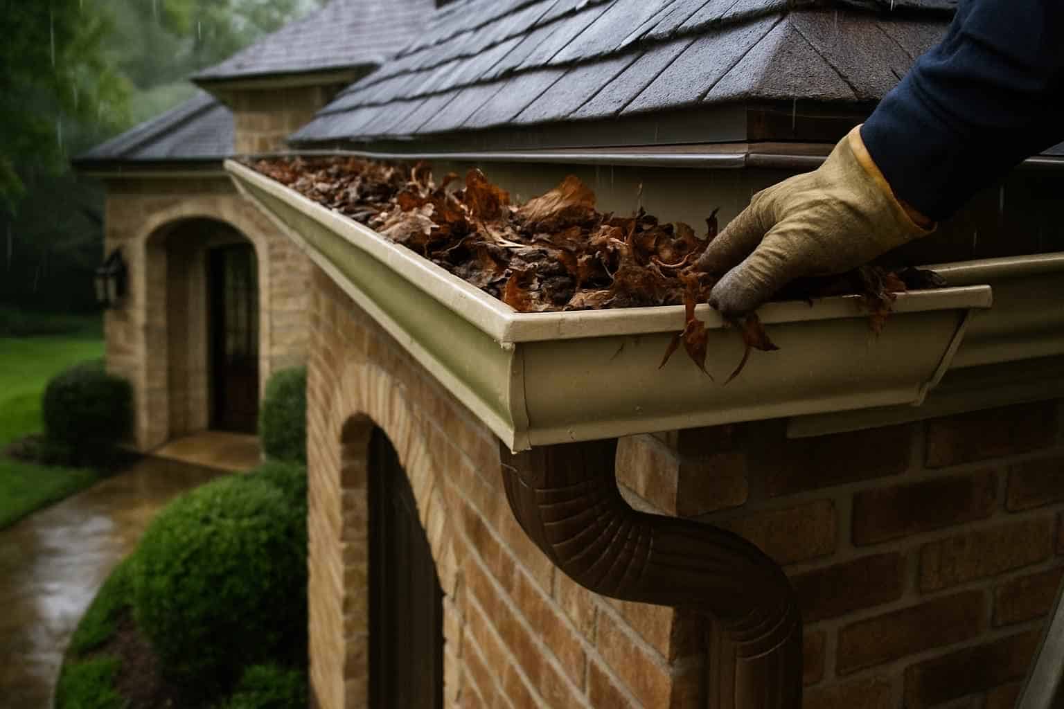 Gutter and Downspout Clearing After Storm Ingram TX
