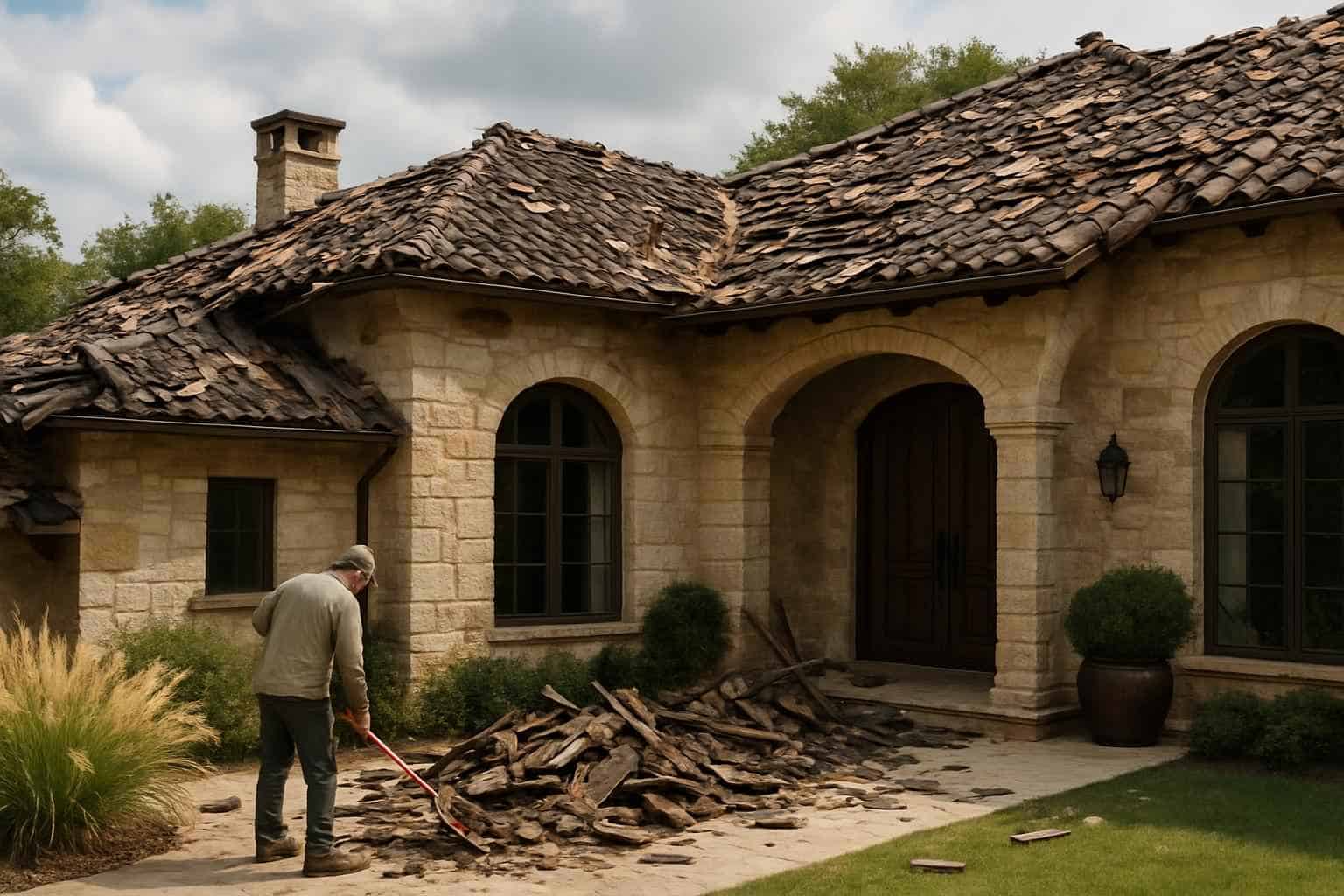 Wind-Damaged Roof Debris Cleanup in Hunt Texas