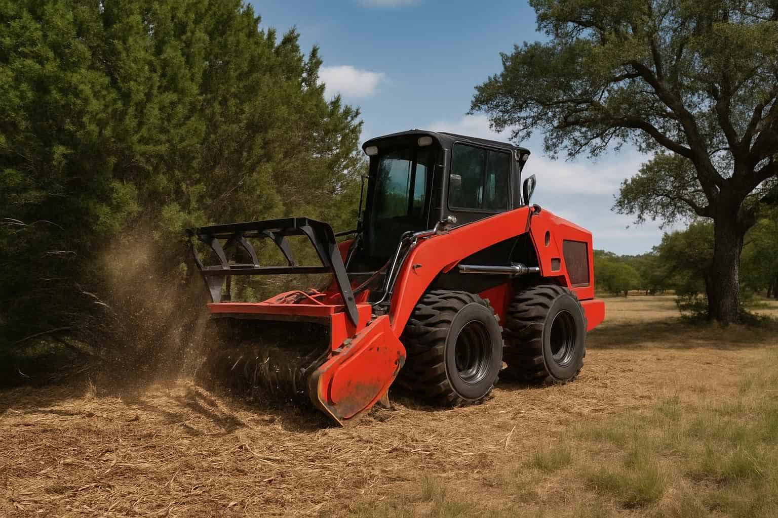 Cedar Eating Mulching in Luckenbach Texas