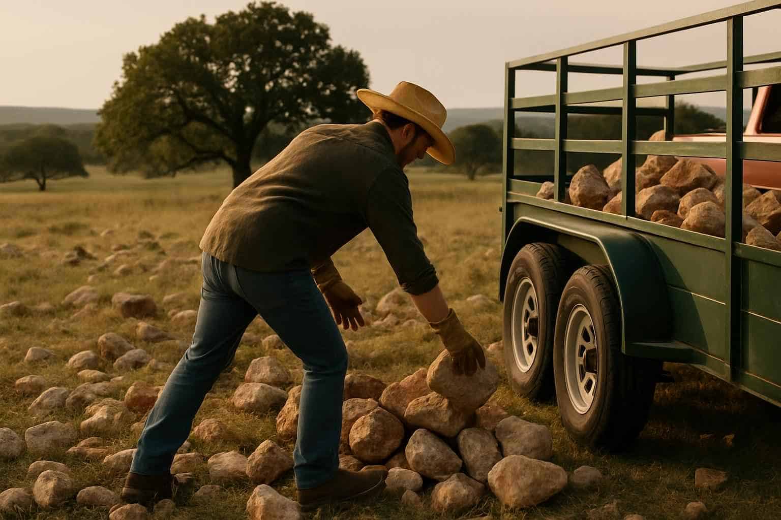 Pasture Rock Picking in Stonewall Texas
