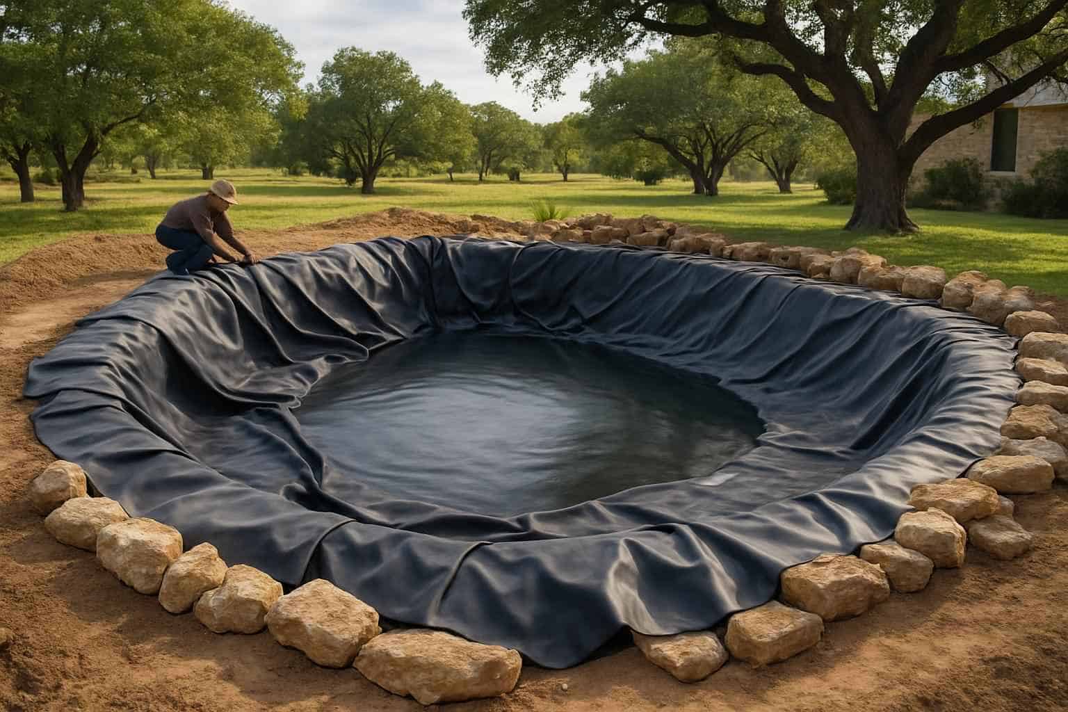 Pond Liner Prep in Stonewall Texas