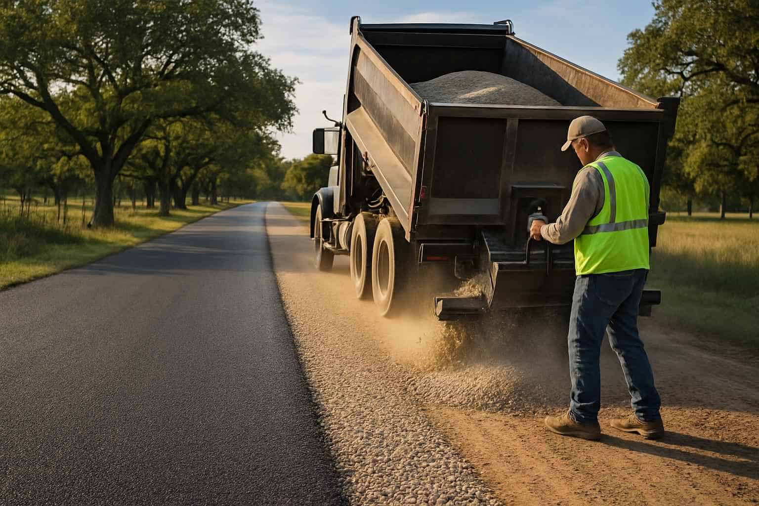 Chip Seal Over Road Base in Comfort Texas