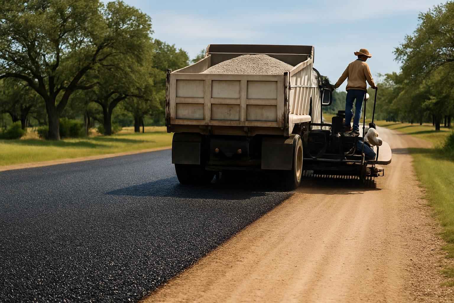 Chip Seal Over Road Base in Center Point Texas