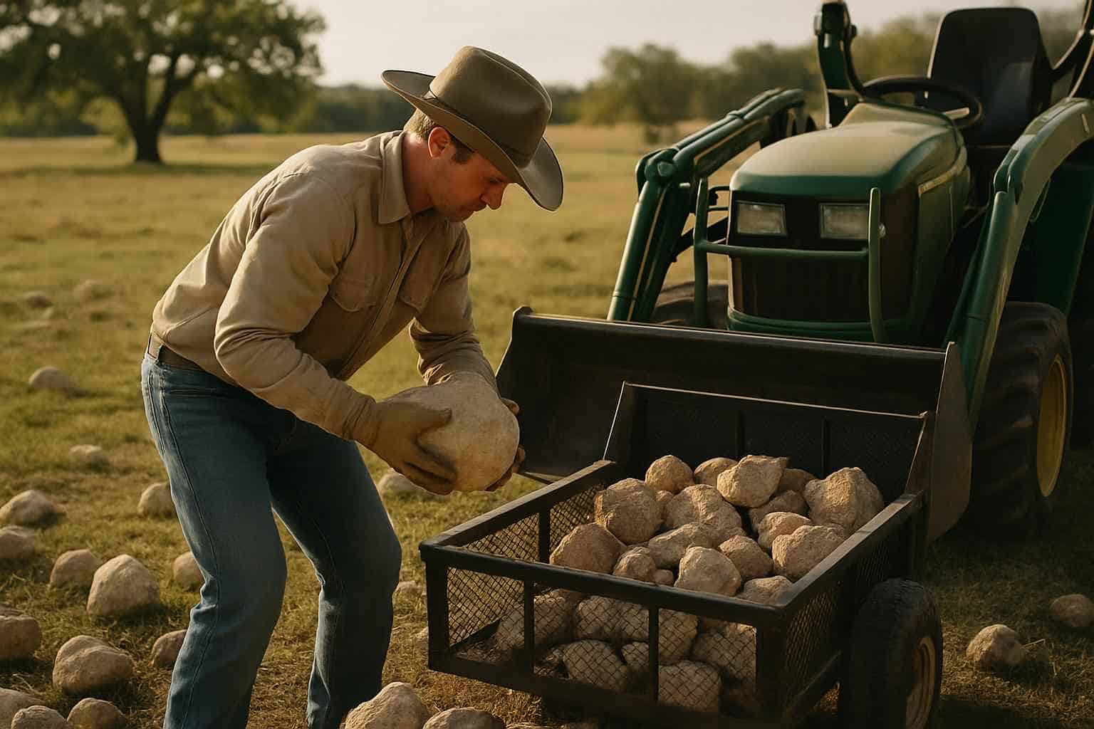 Pasture Rock Picking in Center Point Texas