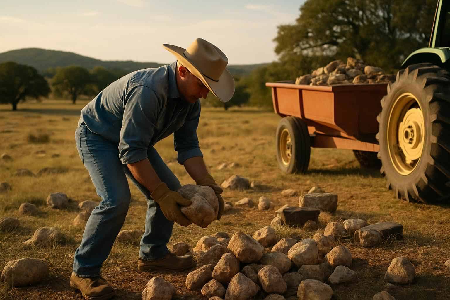Pasture Rock Picking in Kendalia Texas