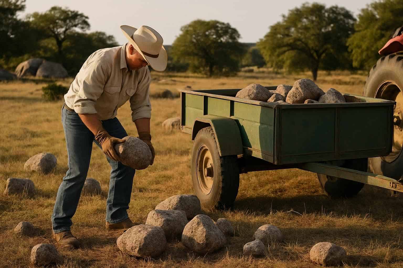Pasture Rock Picking in Granite Shoals Texas