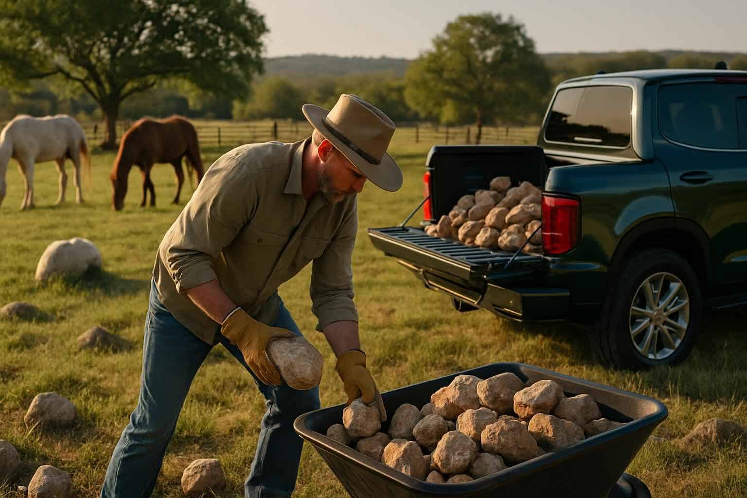 Pasture Rock Picking in Horseshoe Bay Texas