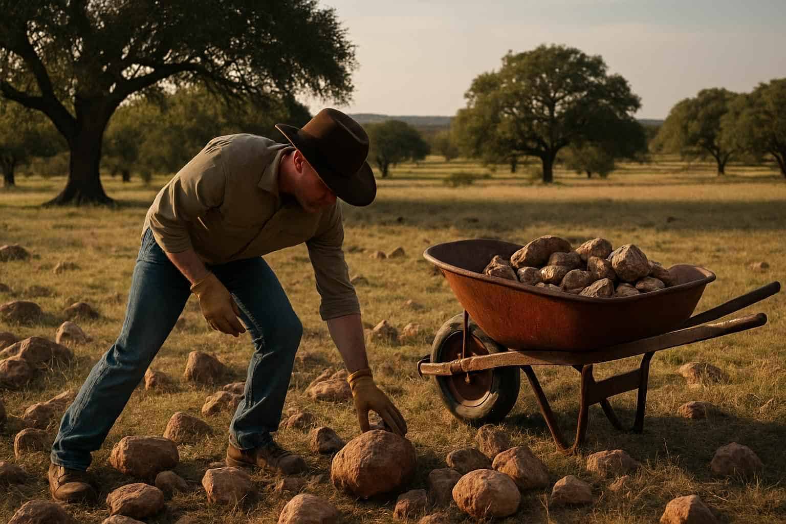 Pasture Rock Picking in Kingsland Texas