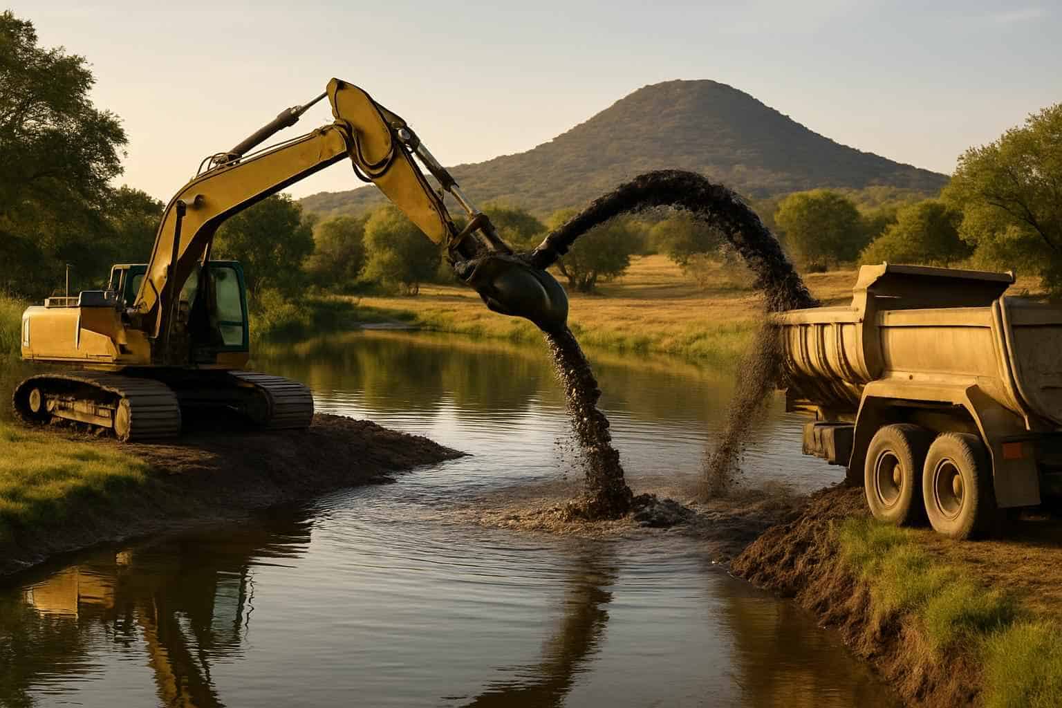Pond Dredging and Silt Removal in Round Mountain Texas