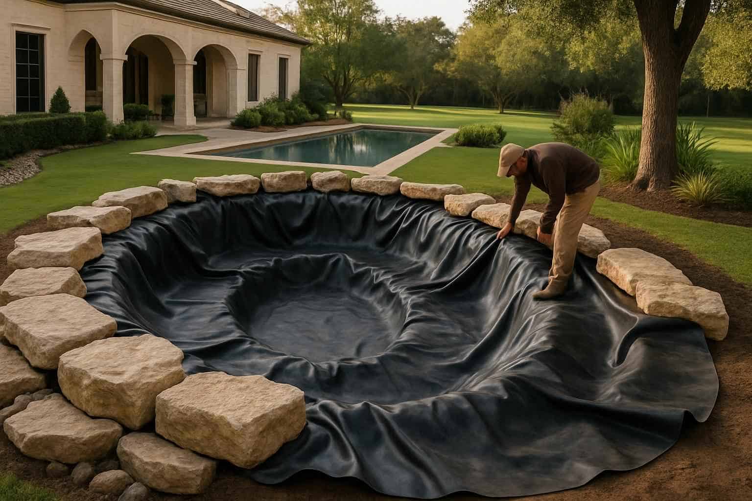 Pond Liner Prep in Cypress Mill Texas