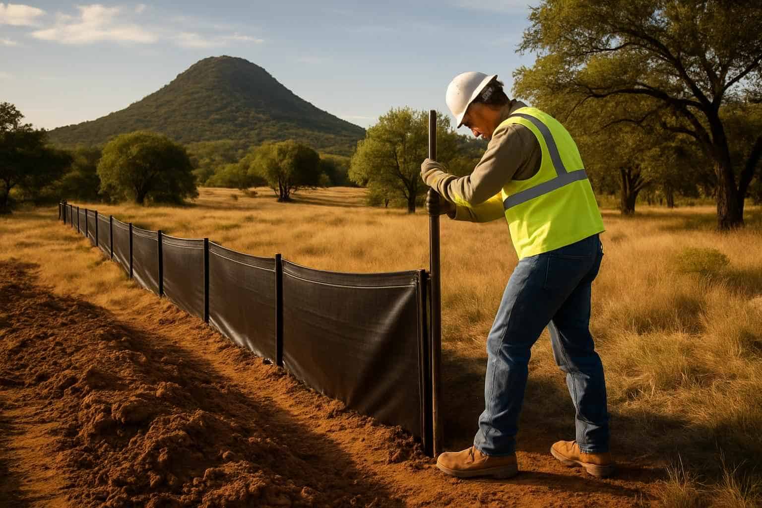 Silt Fence Installation in Round Mountain Texas