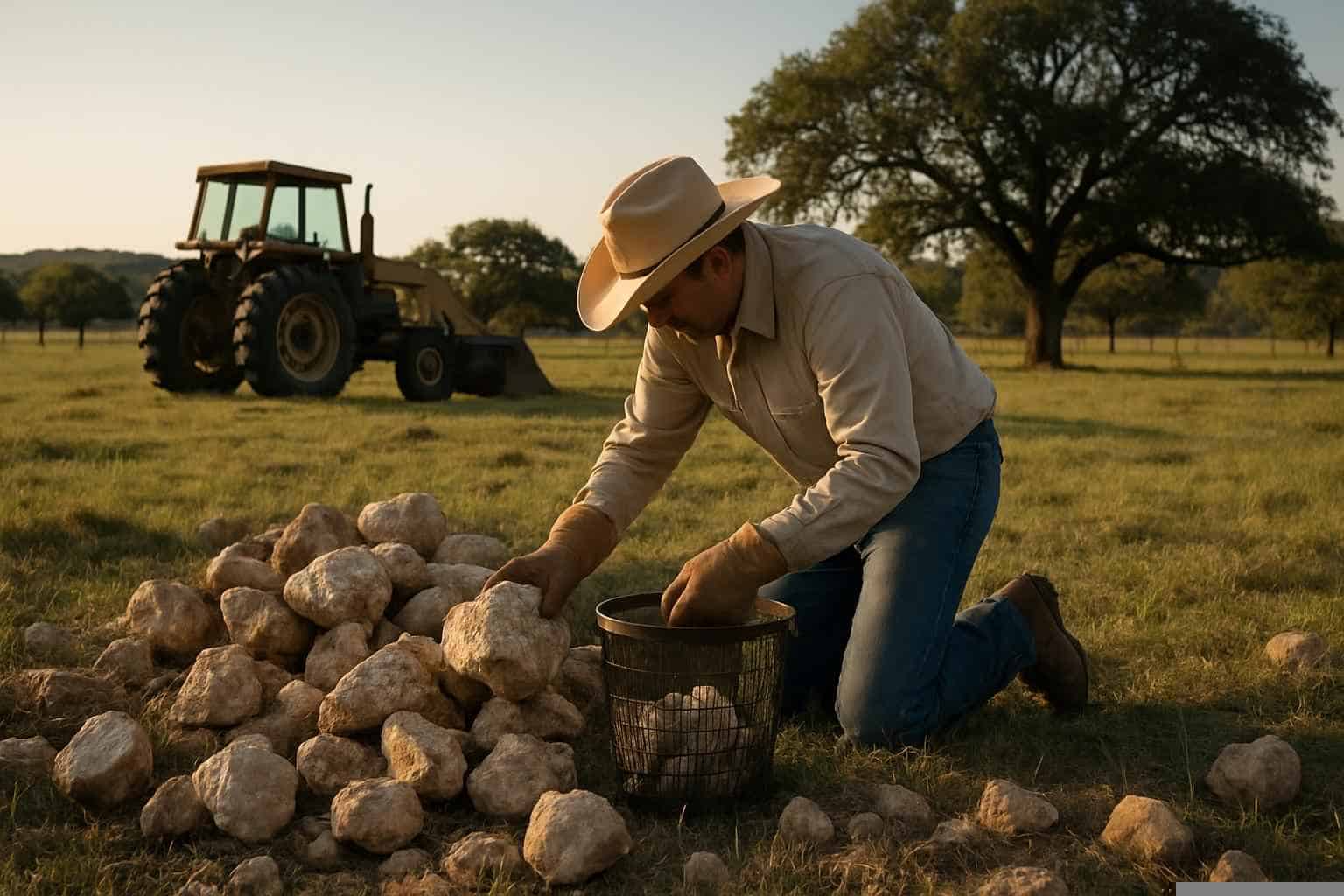 Pasture Rock Picking in Pipe Creek Texas