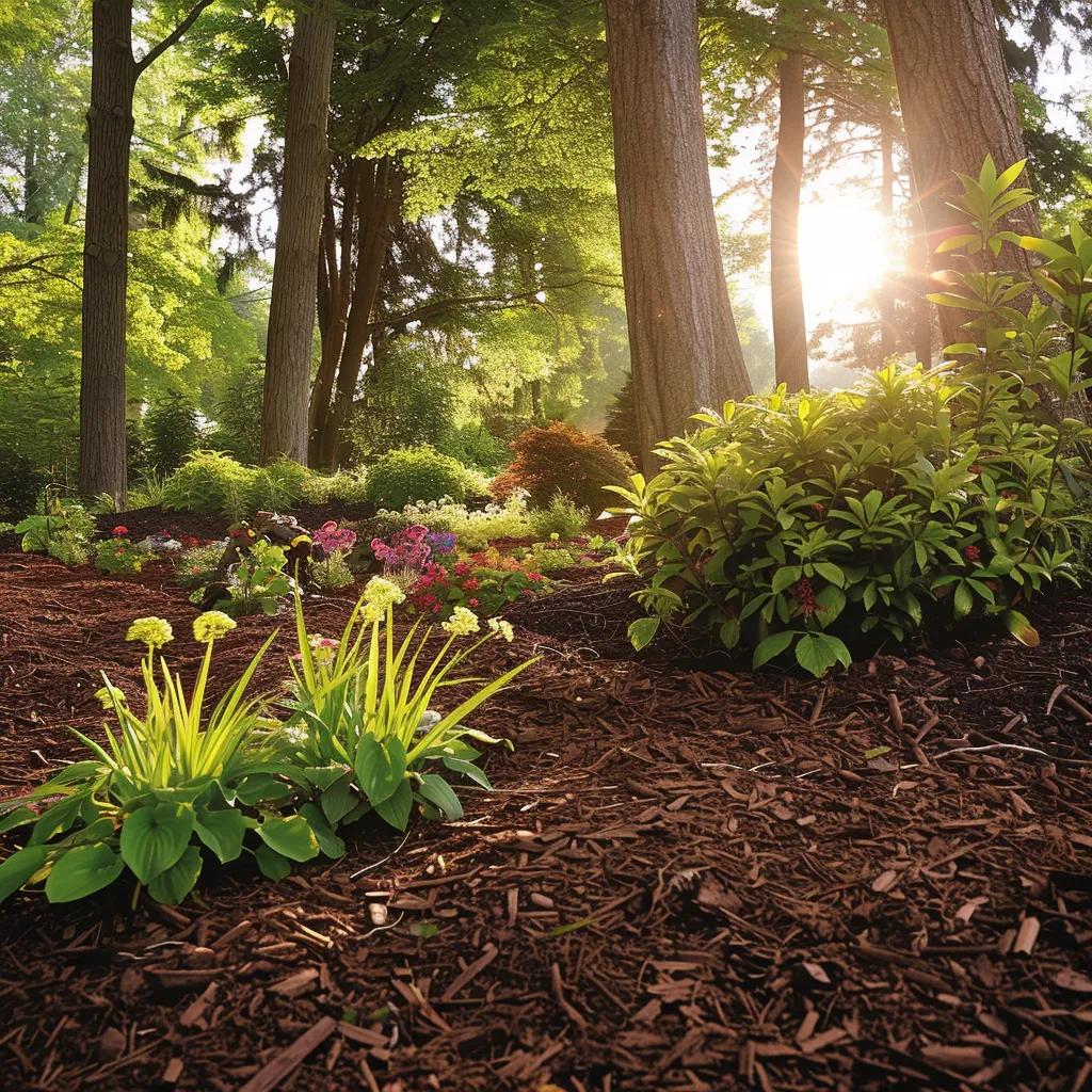 Healthy garden with cedar mulch enhancing soil and plant growth