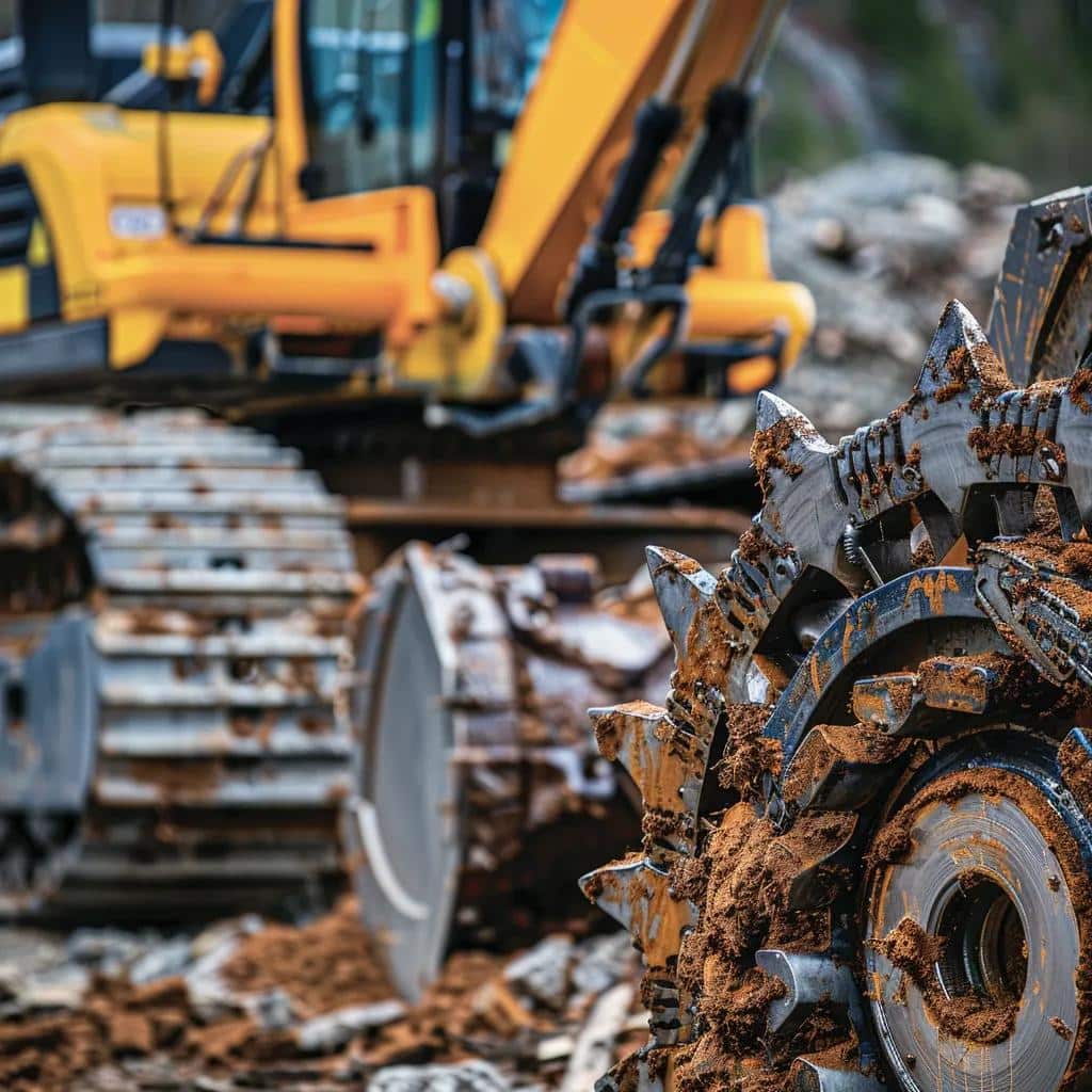 Specialized equipment for grubbing services including forestry mulcher and excavator