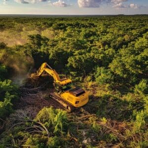 Forestry mulching machine clearing underbrush in Texas landscape