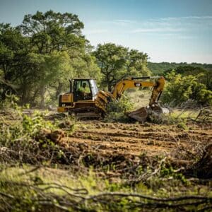 Professional land clearing service in Fredericksburg TX with heavy machinery transforming overgrown land