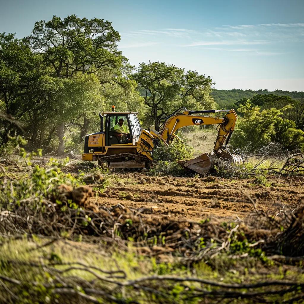 Professional land clearing service in Fredericksburg TX with heavy machinery transforming overgrown land