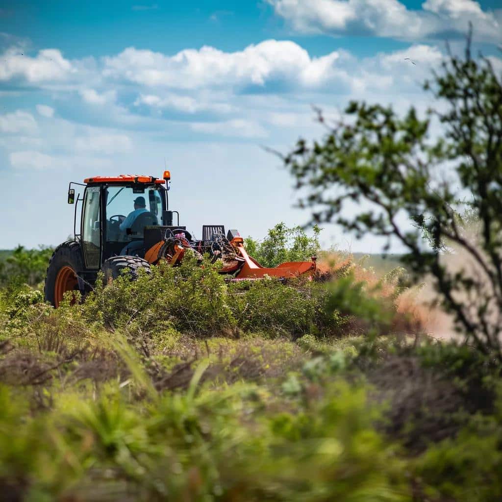 Professional brush clearing service using a forestry mulcher in Texas landscape