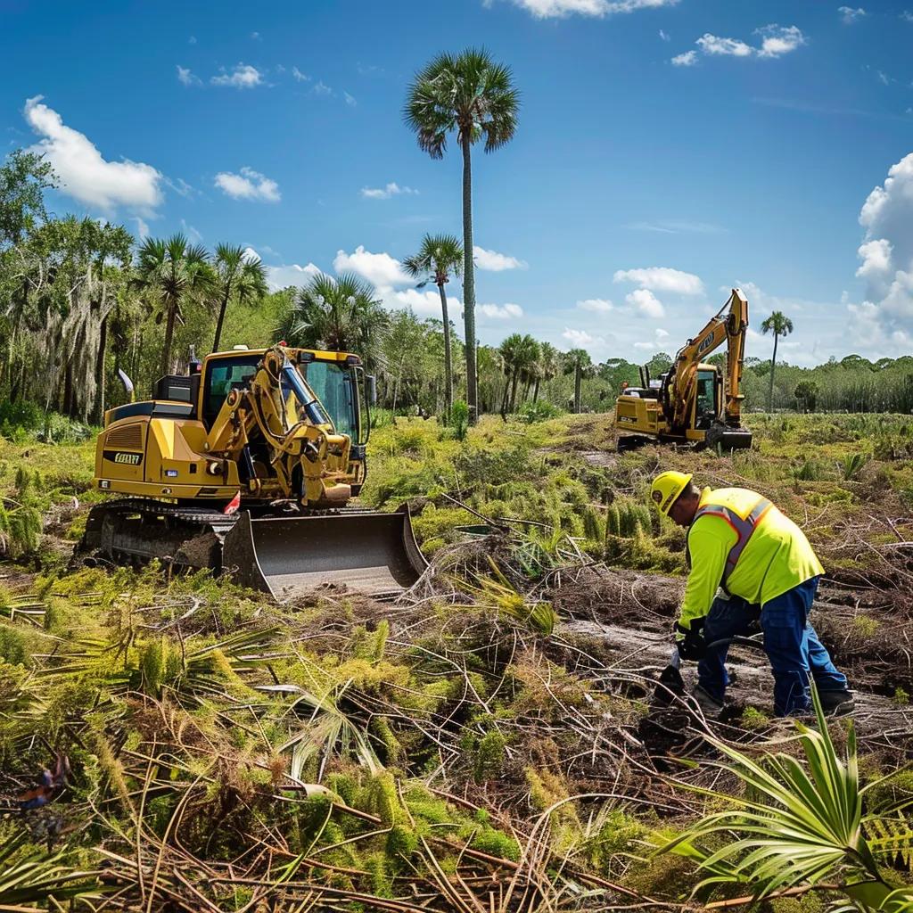 Professional brush clearing service transforming overgrown land with heavy machinery