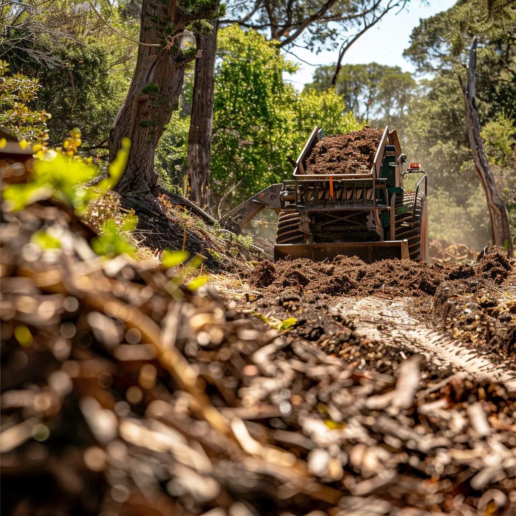 Forestry mulching process enhancing soil health with organic mulch in Texas landscape