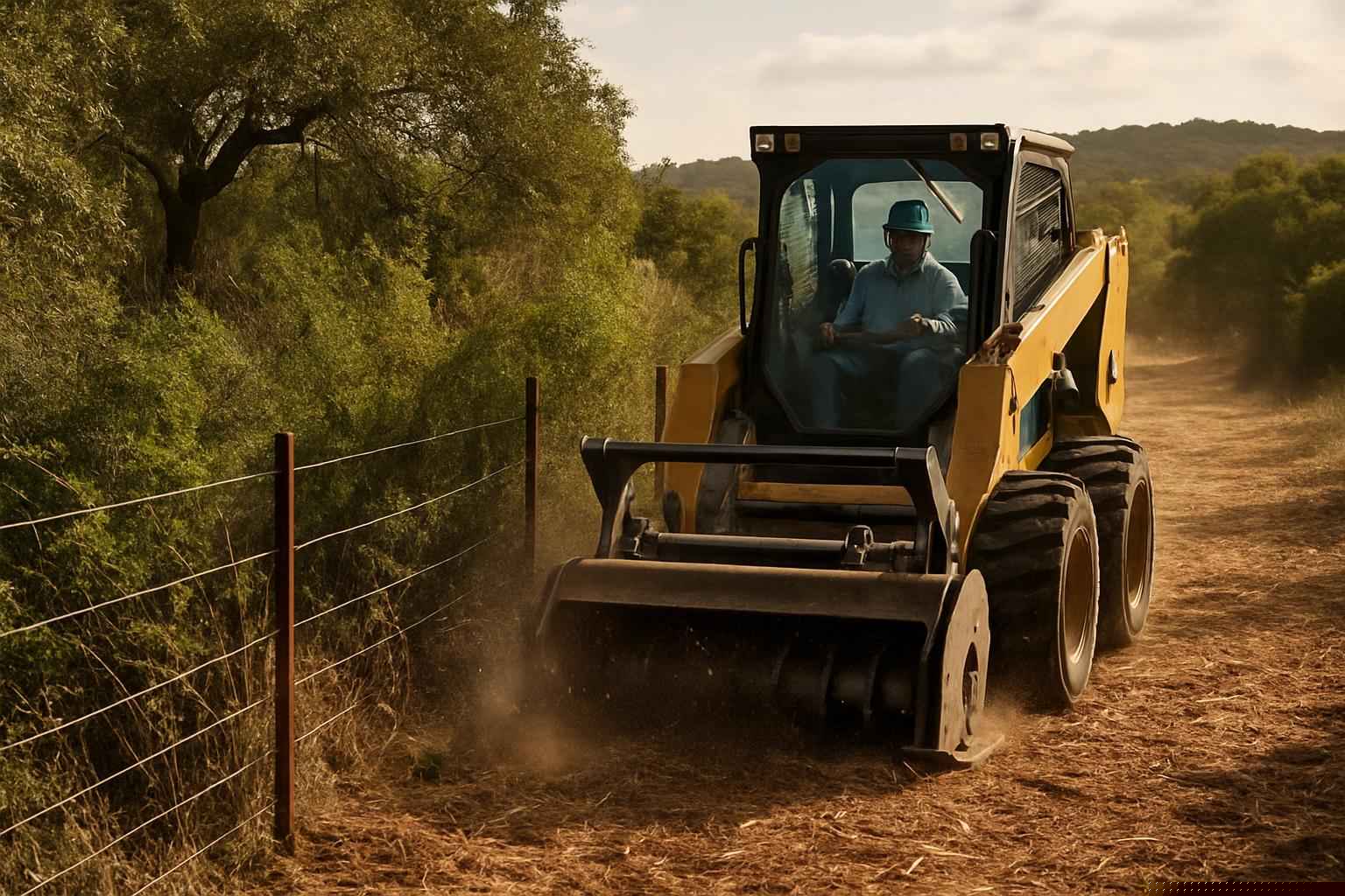 Fence Line Brush Clearing In Pipe Creek Texas