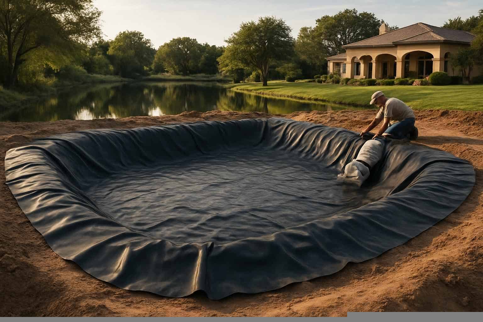 Pond Liner Prep In Cottonwood Shores Texas
